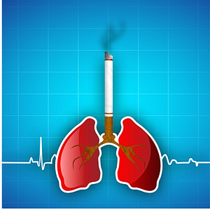 Illustration of Cigarette onto of lung with heartbeat