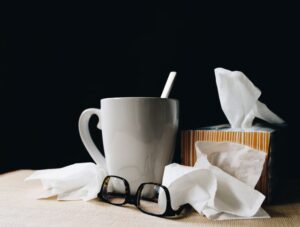 Items on table for people who are sick, flu