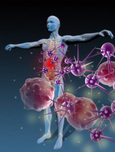 Animated man with bacteria showing moving towards him