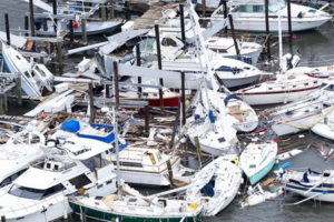 Boats damaged by Hurricane Harvey,Texas