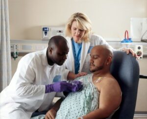 Nurse attending to patient